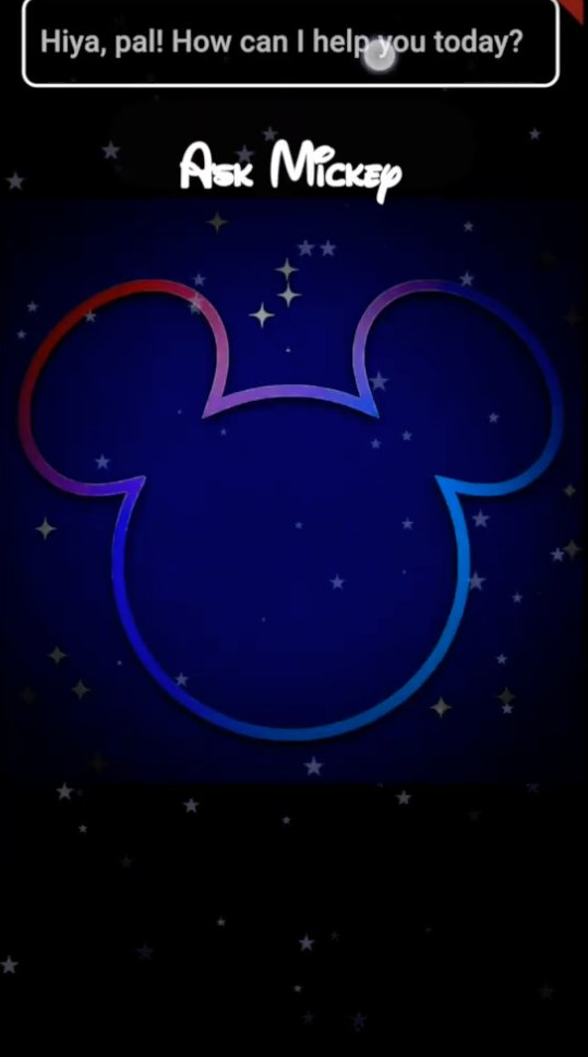 AskMickey home screen with themed Mickey starfield