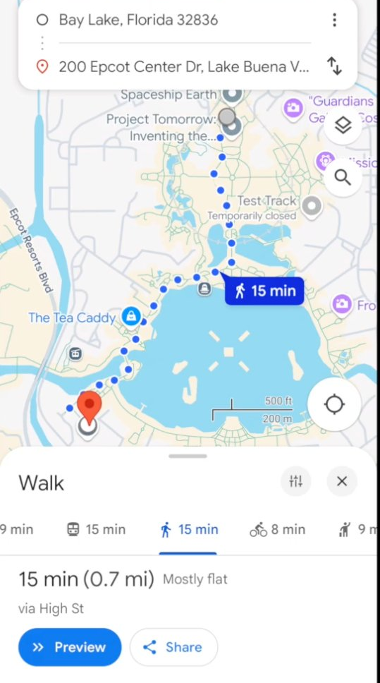 Walking route to Remy's, 15 minutes